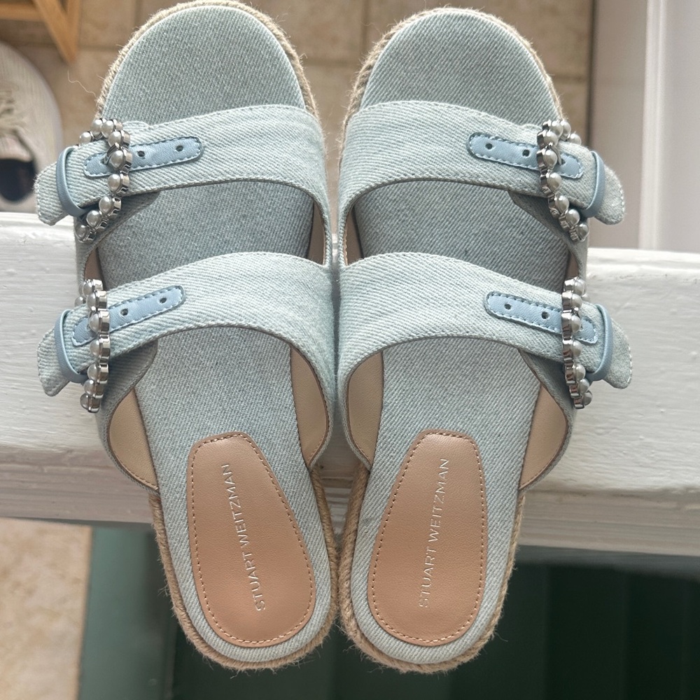Stuart Weitzman Blue Denim Espadrille Slides
